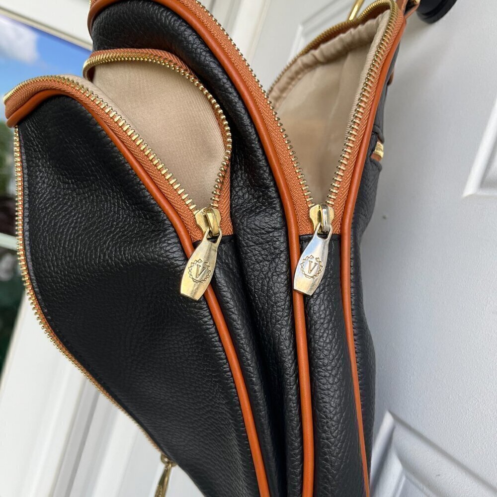 Valentina Italy Genuine Pebble Leather Convertible Backpack - Black/Tan - Picture 7 of 15